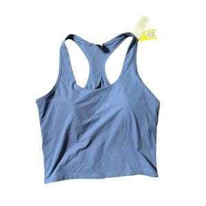 All in Motion Blue Ribbed Cropped Tank Top Built in Bra Racerback XL